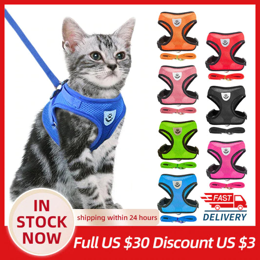 Cat Harness Adjustable Vest Walking Lead Leash for Puppy Dogs Collar Mesh Harness for Small Medium Dog Cat Pet Products